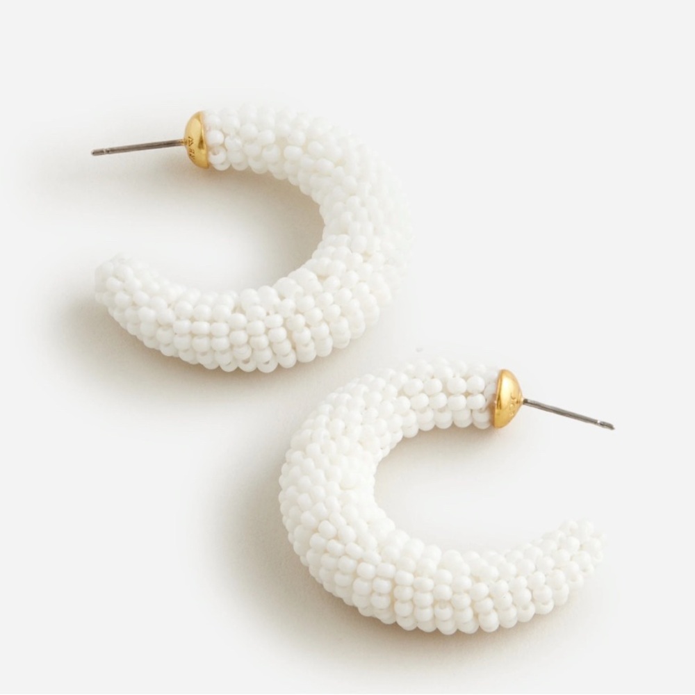 J Crew Factory Chunky White Beaded Hoop Earrings